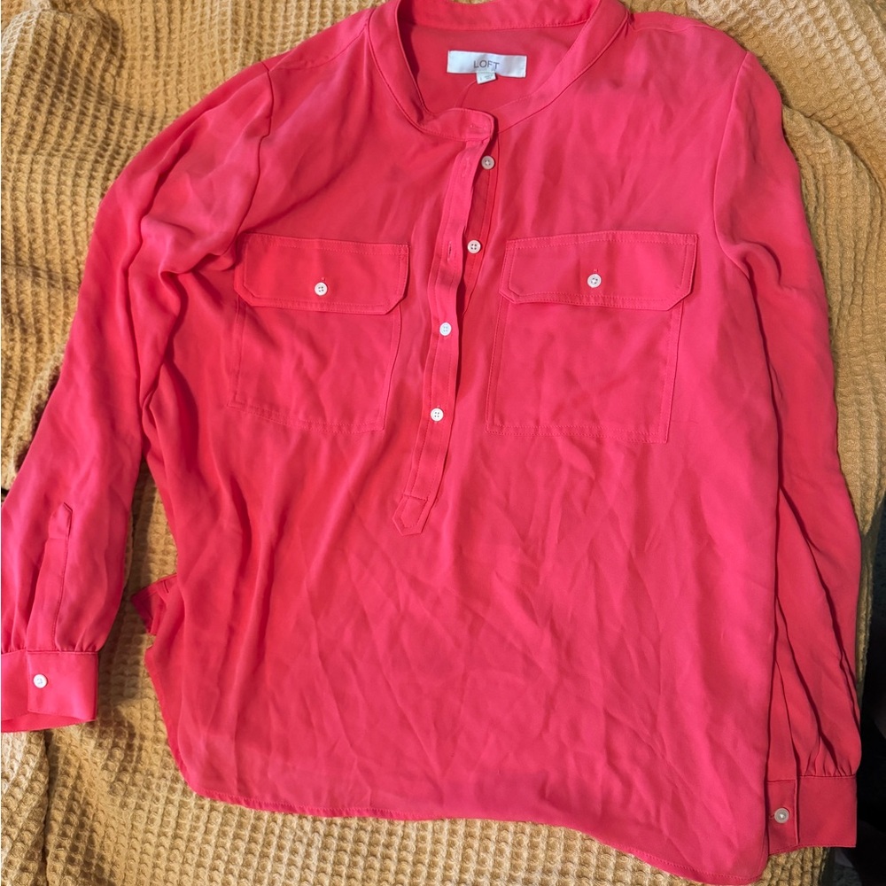 NWT Loft bright coral dress shirt Size L